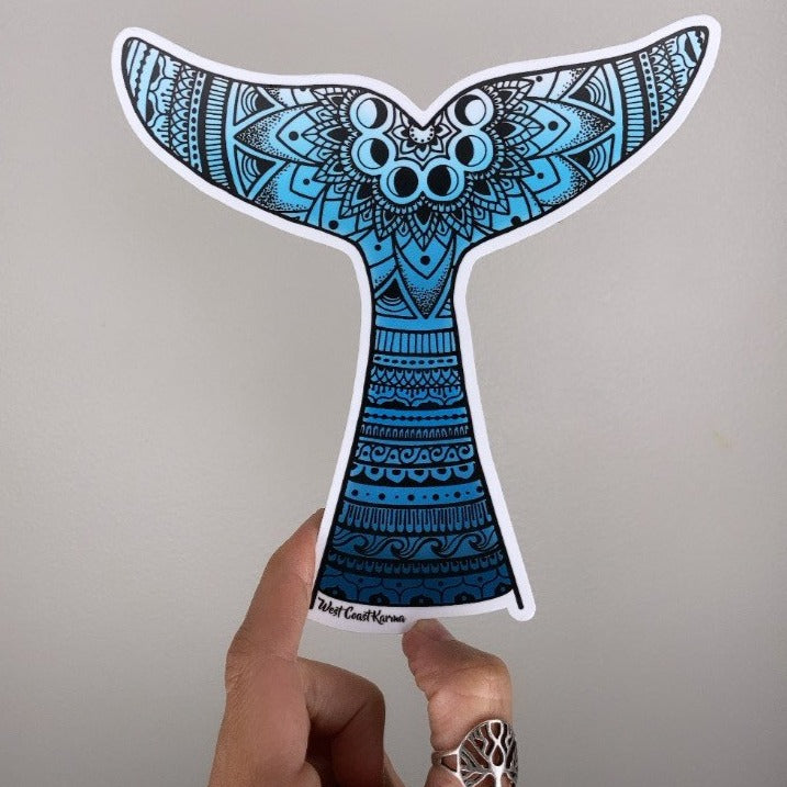 Ombre Blue Whale Tail Vinyl Sticker