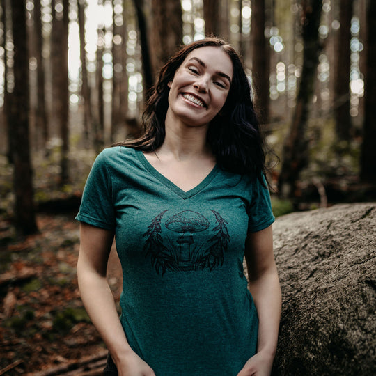 Amanita Eco V-Neck Slim Fit Tee in Heather Green *Made in Canada*