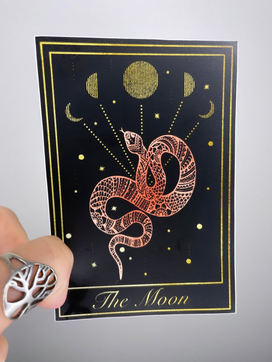 'The Moon' Holographic Black Tarot Sticker
