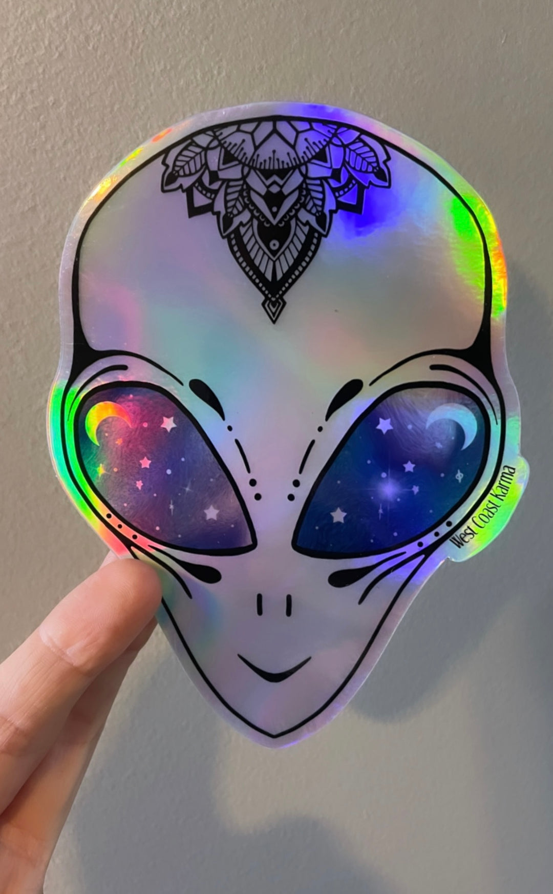 Holographic Colourful Alien Mandala Vinyl Sticker