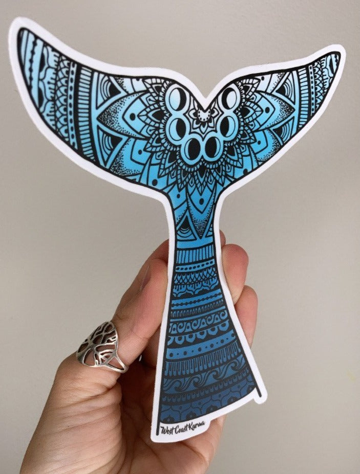 Ombre Blue Whale Tail Vinyl Sticker