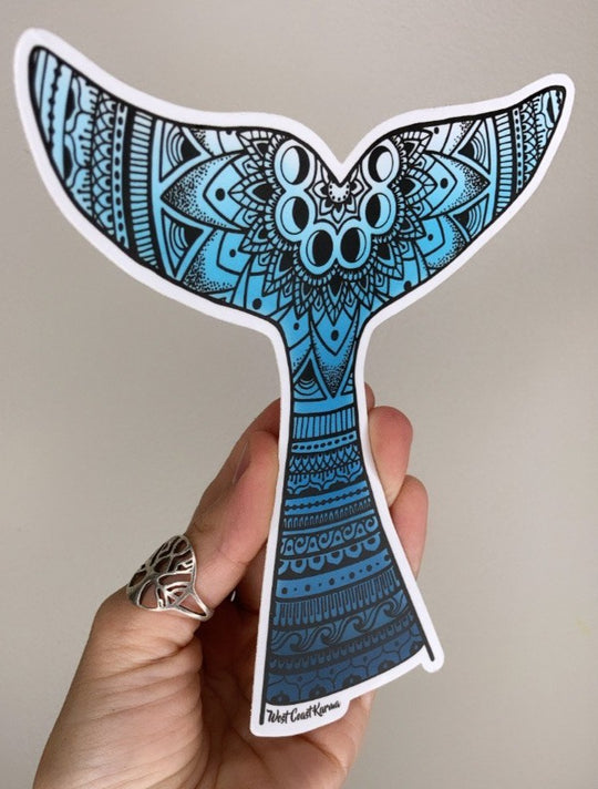 Ombre Blue Whale Tail Vinyl Sticker