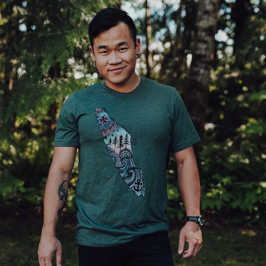 Colourful Vancouver Island Mens Tee in Heather Forest