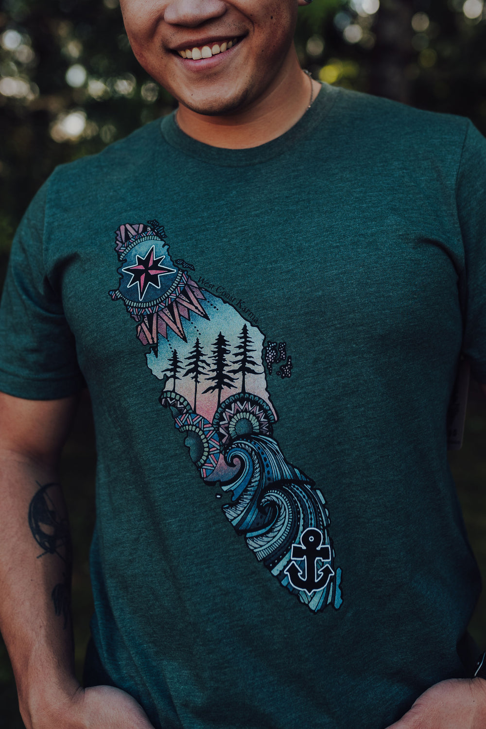 Colourful Vancouver Island Mens Tee in Heather Forest