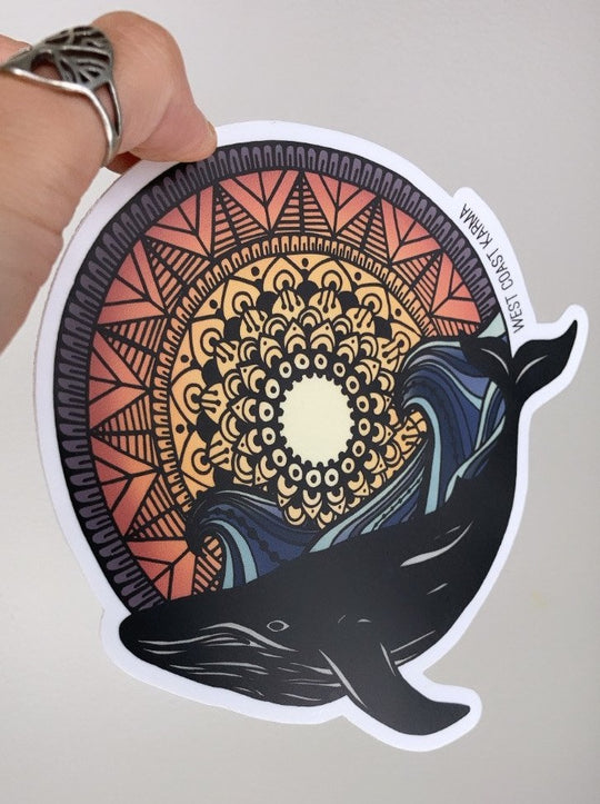 Sunset Mandala Whale Vinyl Sticker