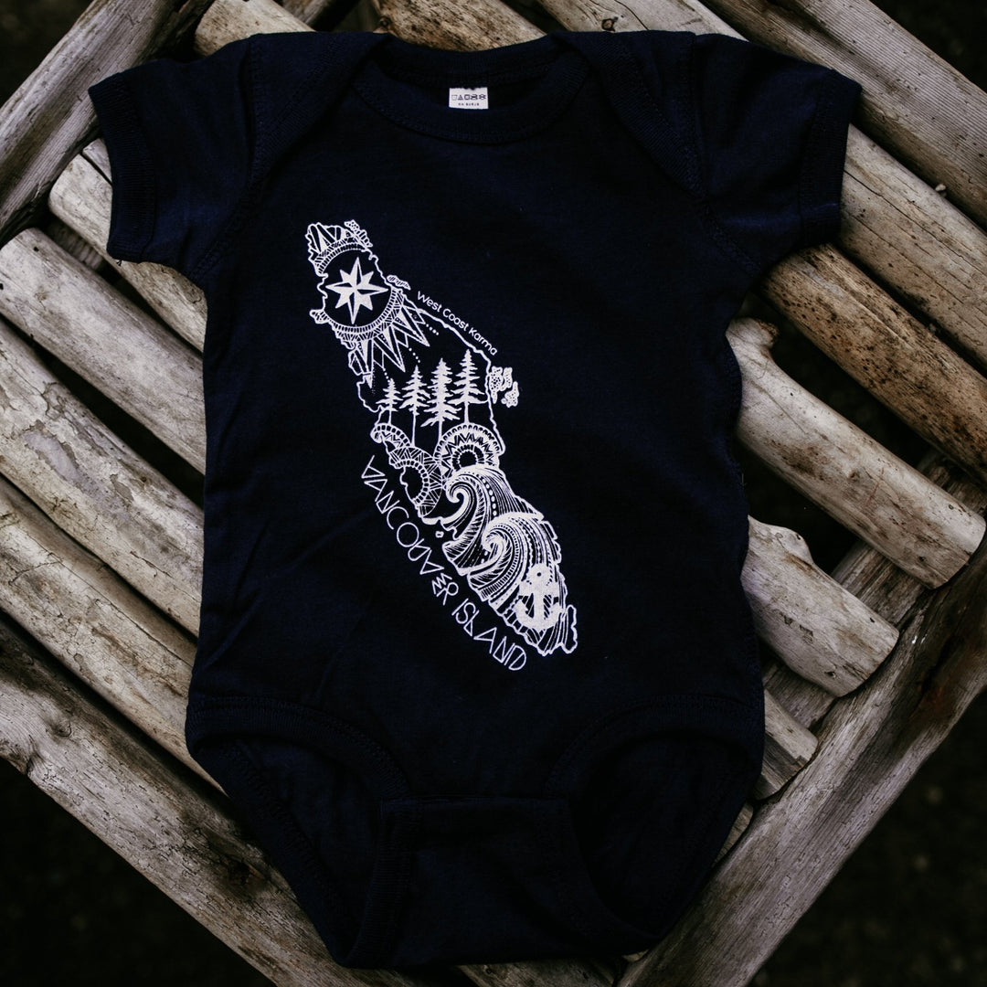 Vancouver Island Baby Onesie in Navy