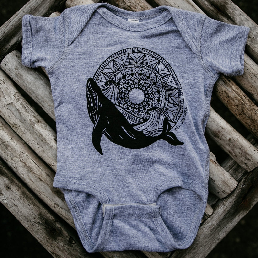 Whale Mandala Baby Onesie Grey