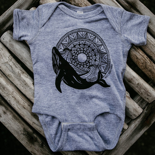Whale Mandala Baby Onesie Grey