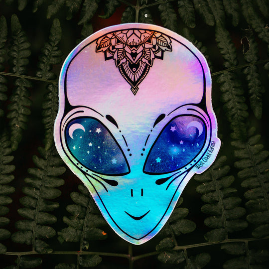 Holographic Colourful Alien Mandala Vinyl Sticker