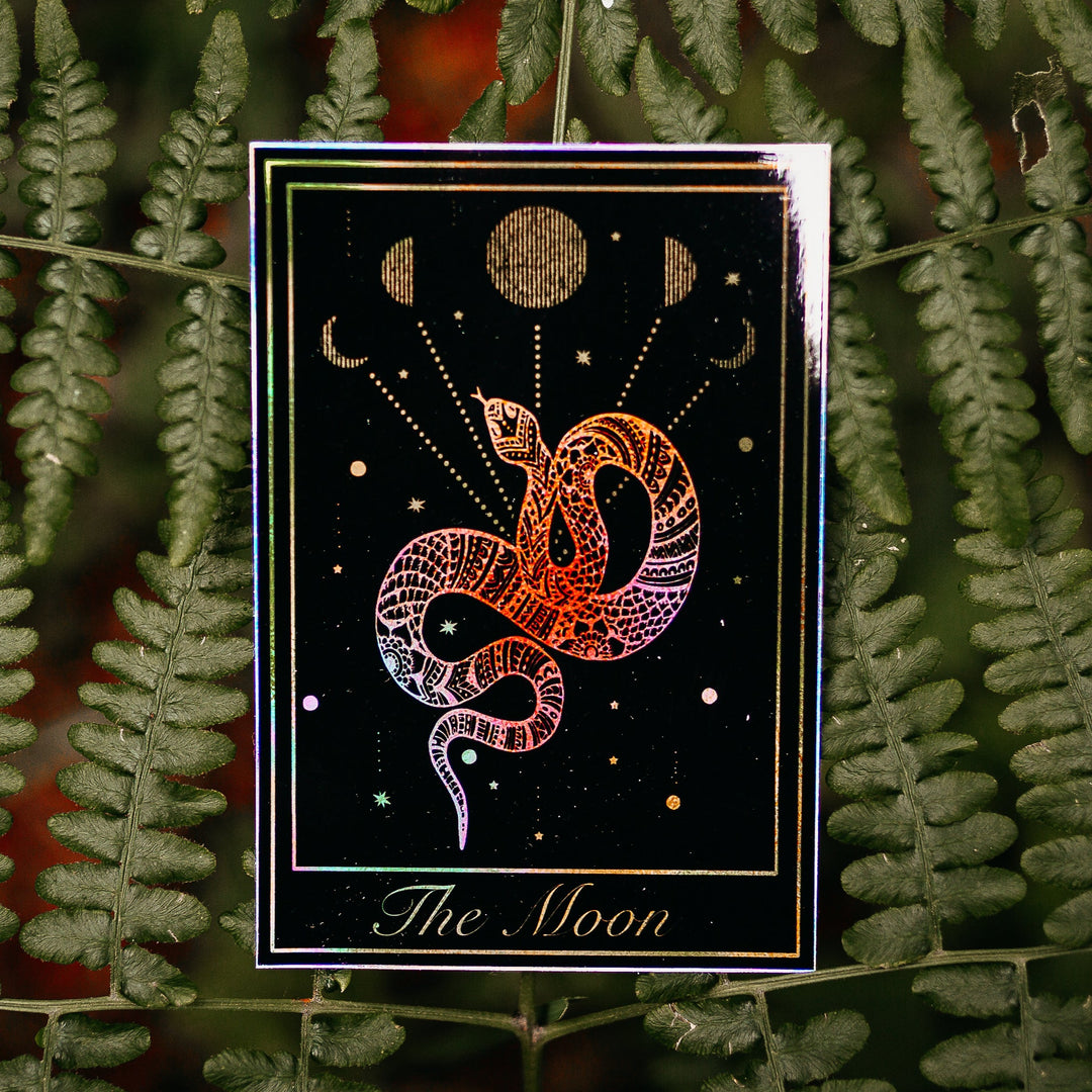 'The Moon' Holographic Black Tarot Sticker