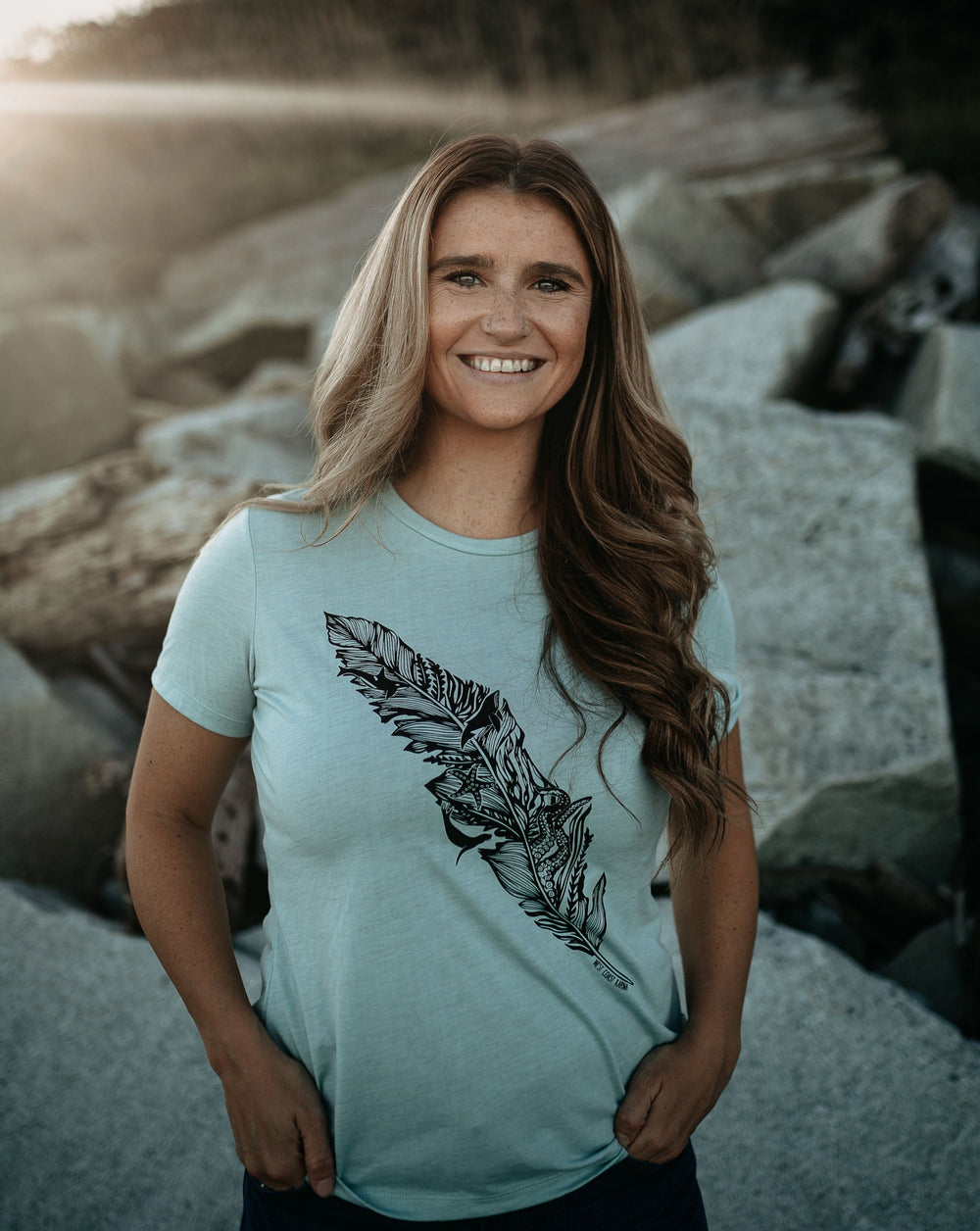 Nautical Feather Relaxed Fit Tri Blend Tee in Dusty Blue