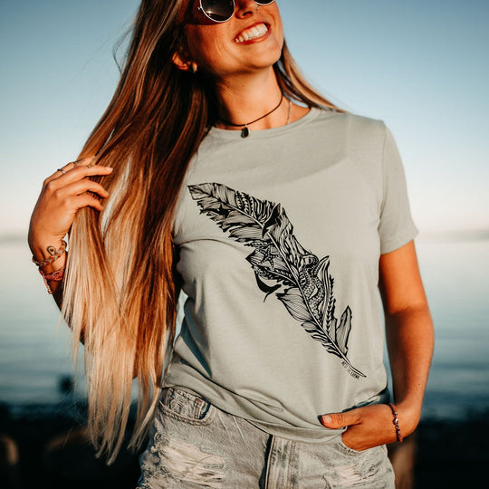 Nautical Feather Relaxed Fit Tri Blend Tee in Dusty Blue