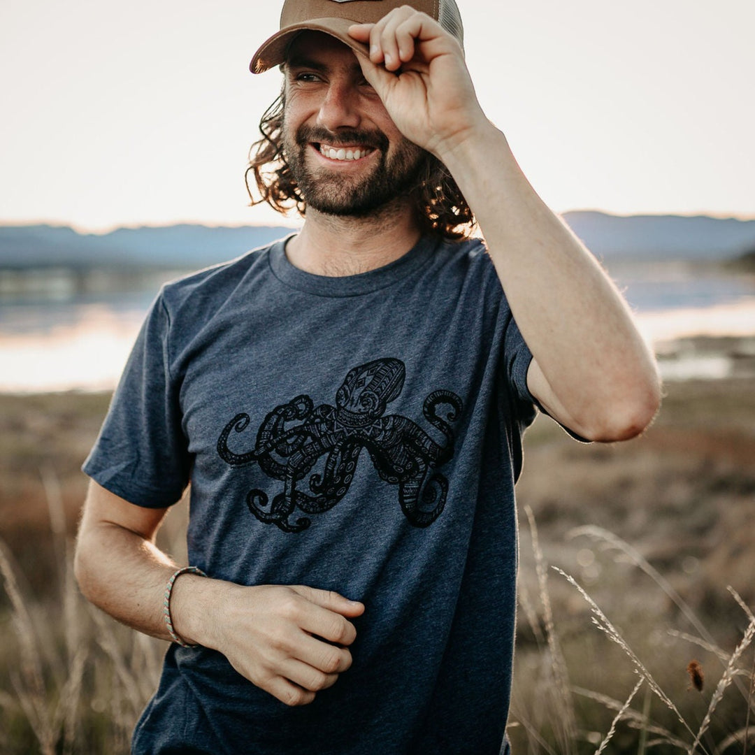 Geometric Octopus Mens Tee in Navy