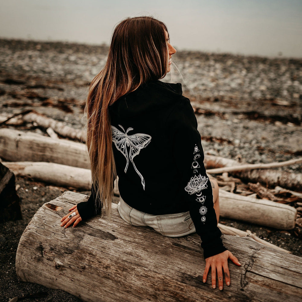 Luna Moth Zip Up Unisex Hoodie Black Heather