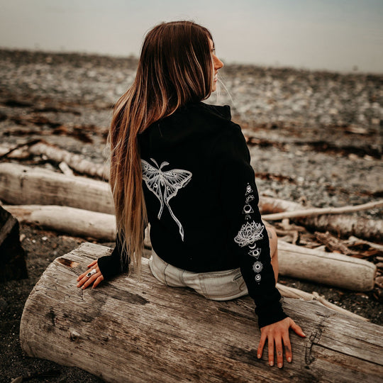 Luna Moth Zip Up Unisex Hoodie Black Heather