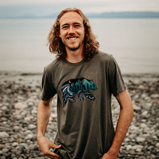 Colourful Bear Mens Tee in Heather Military Green