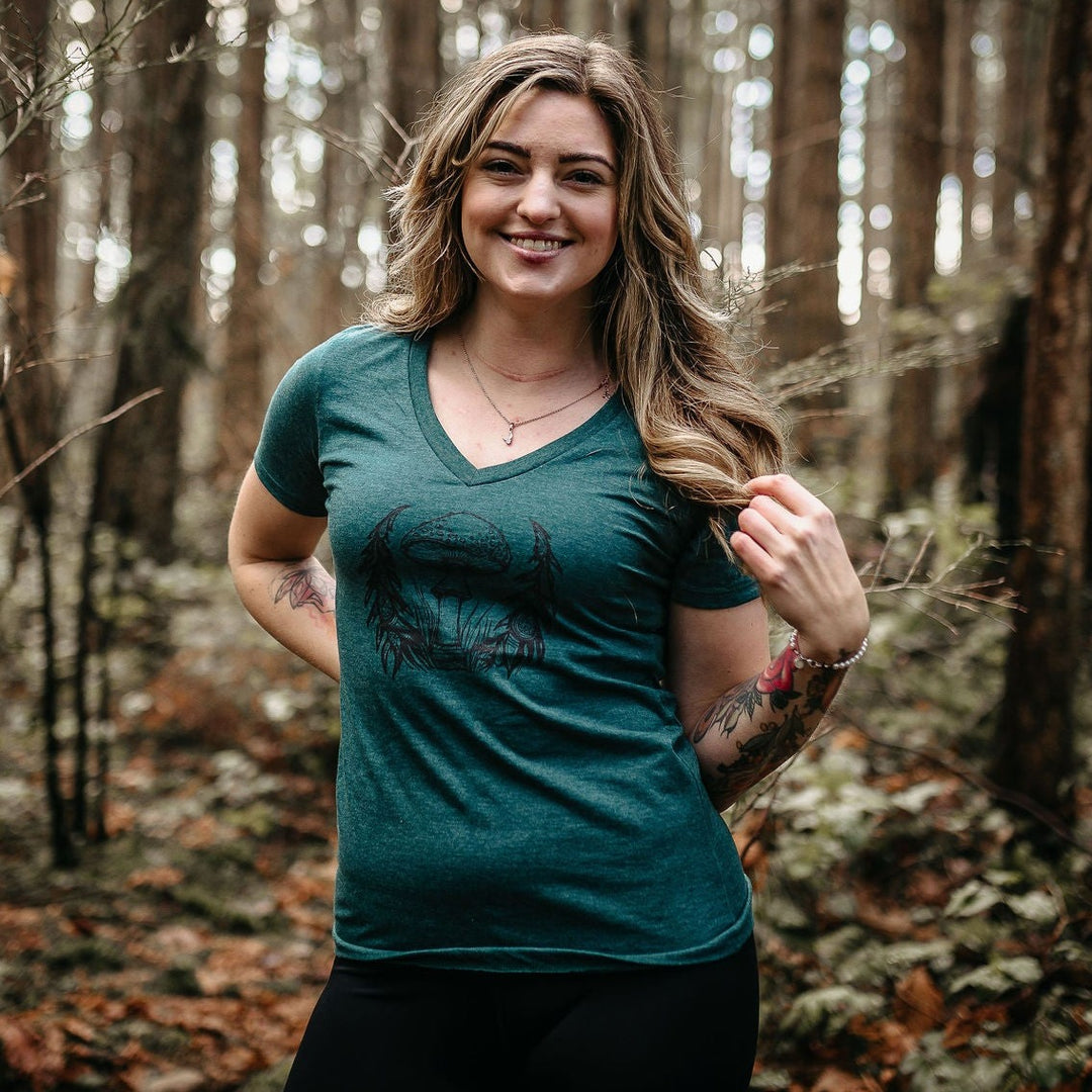 Amanita Eco V-Neck Slim Fit Tee in Heather Green *Made in Canada*