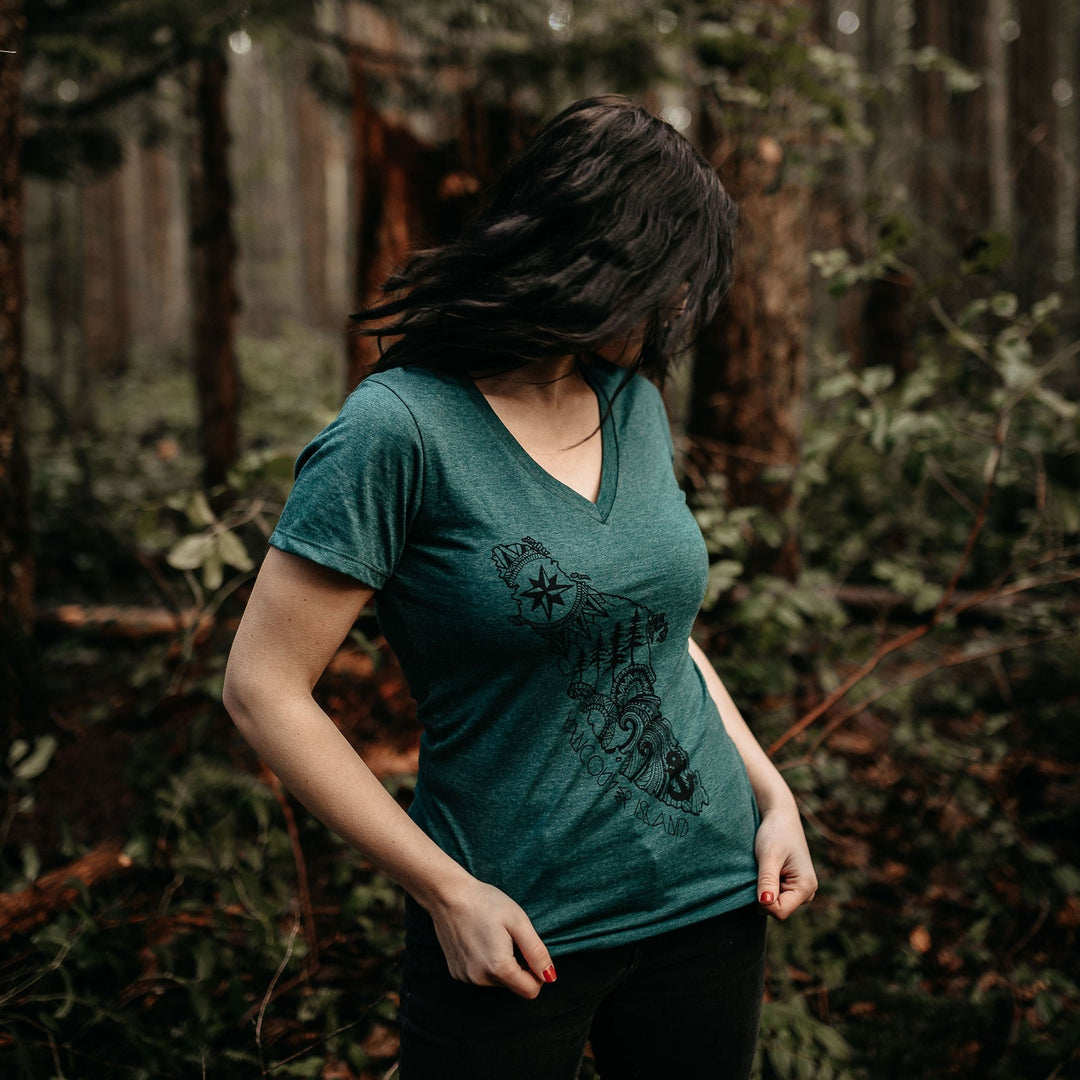 Vancouver Island Eco V-Neck Slim Fit Tee in Heather Green *Made in Canada*