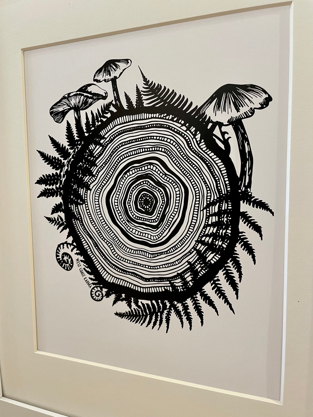 Mushroom & Fern Tree Round Art Print