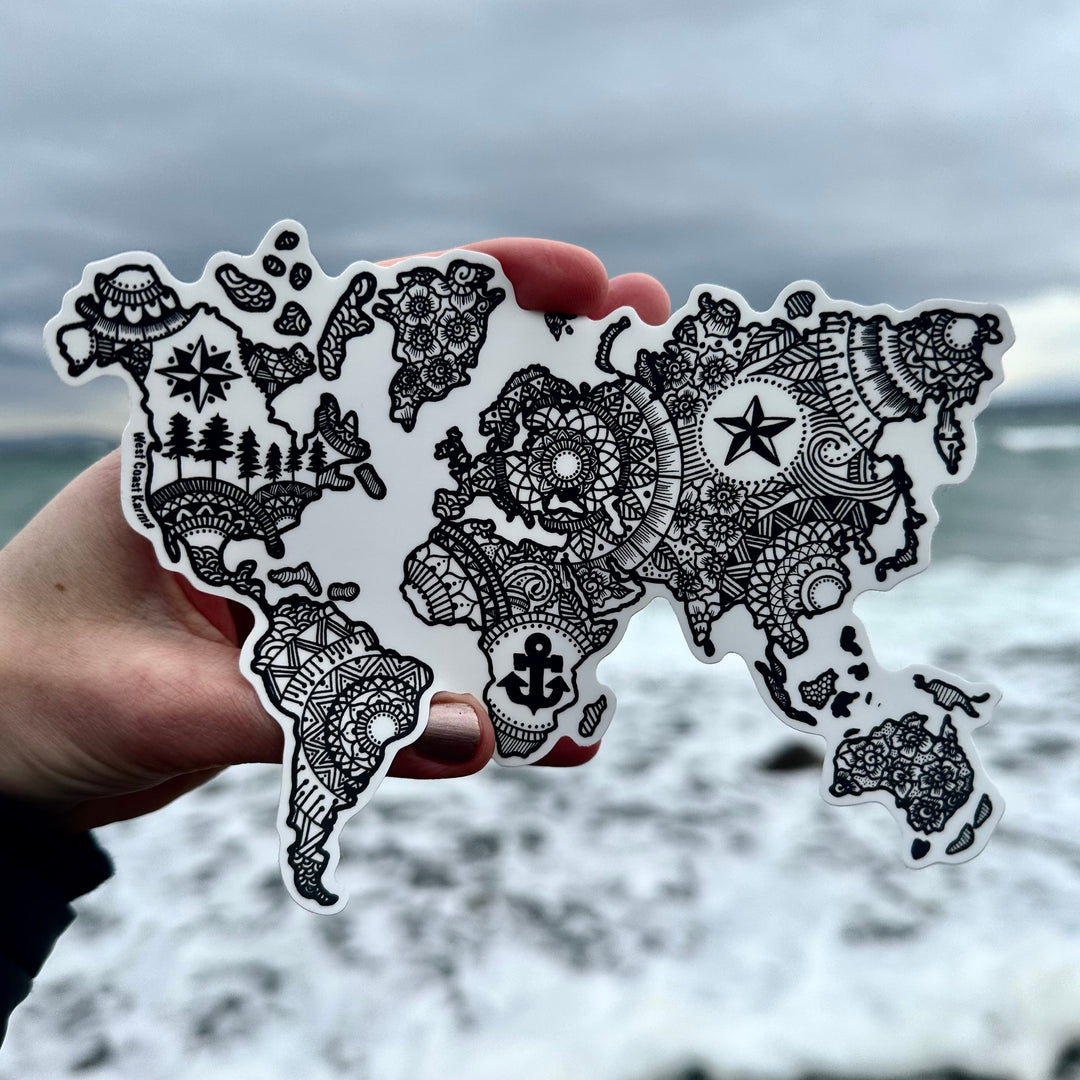 Mandala World Map Vinyl Sticker