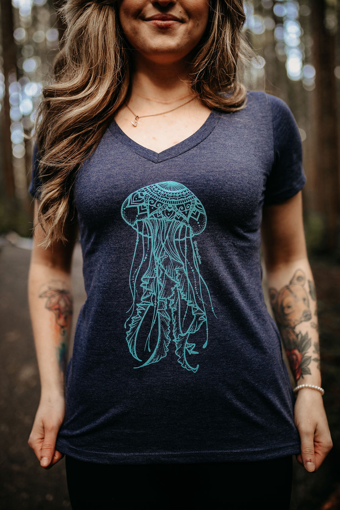 Jellyfish Eco V-Neck Slim Fit Tee in Heather Navy *Made in Canada*